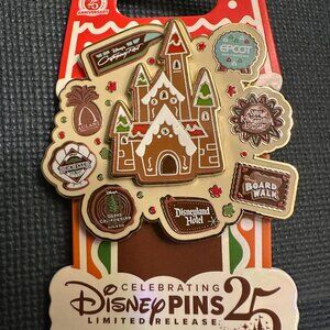 NEW - 2025 Disney Parks Castle Resort Logos Christmas Gingerbread Holiday LR Pin